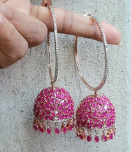 Load image into Gallery viewer, Gemzlane Ruby Chandbali jhumki Rosegold plated cz earrings