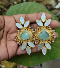 Load image into Gallery viewer, Gemzlane Mint green Stone Mother of pearl danglers Earrings