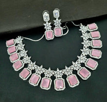 Load image into Gallery viewer, Pink cz stone American diamond Necklace set