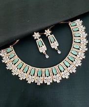 Load image into Gallery viewer, Gemzlane Rosegold  Mint green cz American  diamond Necklace set