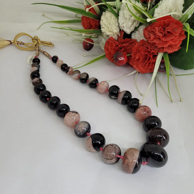 Gemzlane Pink Black agate Beaded necklace