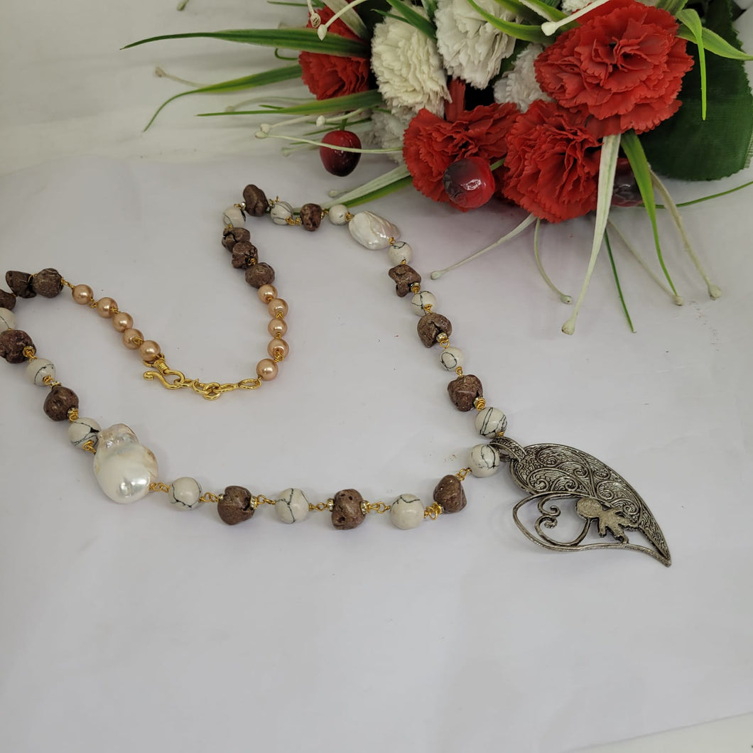 Gemzlane Baroque Pearl stone pendant necklace