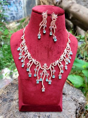 Niharika Aqua green Rosegold Diamond Necklace Set