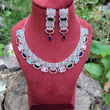 Load image into Gallery viewer, Natasha Multistone navratni Diamond Necklace  Set