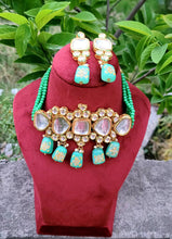 Load image into Gallery viewer, Reva mint green Kundan Choker Necklace Set