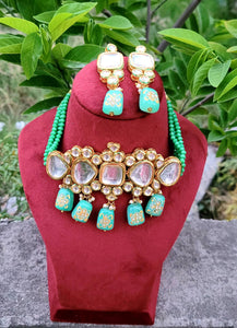 Reva mint green Kundan Choker Necklace Set