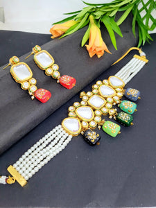 Reva Multi stone Kundan Choker Necklace Set