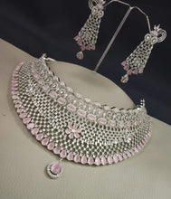 Load image into Gallery viewer, Gemzlane Pink  Choker Diamond Necklace Set