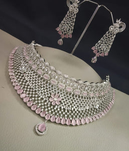 Gemzlane Pink  Choker Diamond Necklace Set