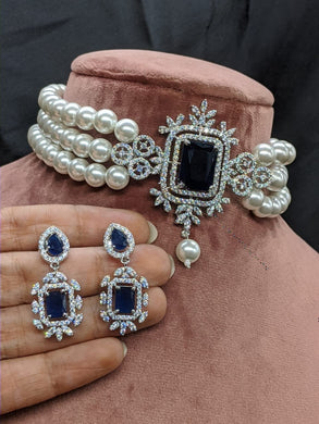Gemzlane Blue Choker Diamond Necklace  Set