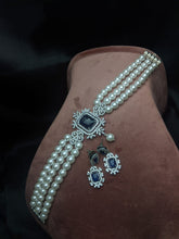 Load image into Gallery viewer, Gemzlane Blue Choker Diamond Necklace  Set