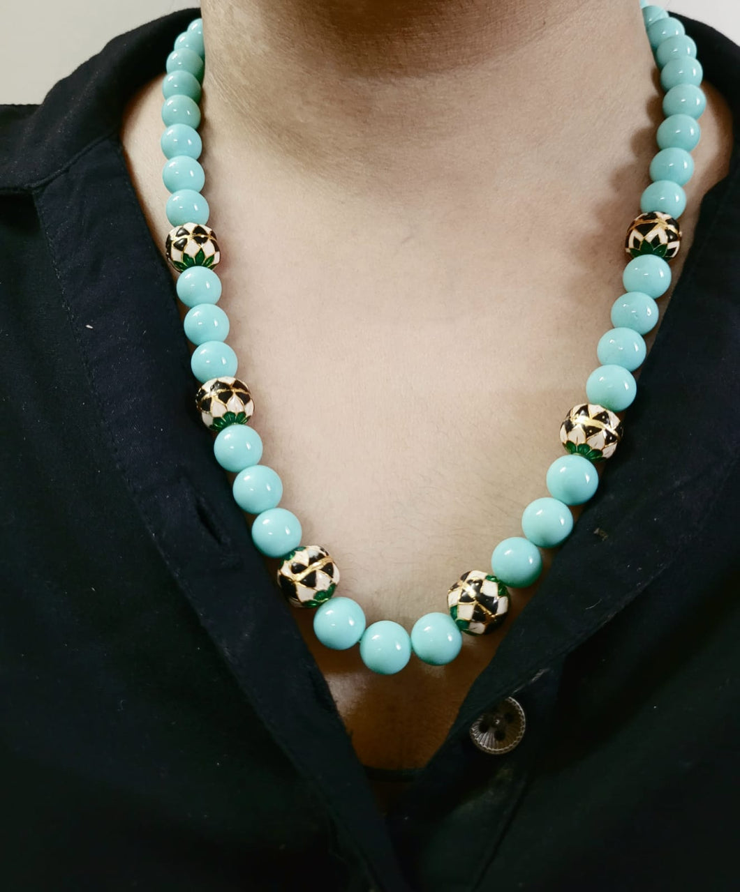 Designer Light Blue pearl fashion necklace