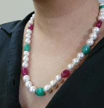 Load image into Gallery viewer, Designer Ruby Emerald Pearl fashion necklace