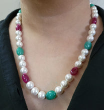 Load image into Gallery viewer, Designer Ruby Emerald Pearl fashion necklace