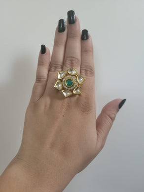 Gemzlane Gold plated  Kundan Adjustable Cocktail Rings