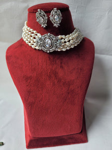 Gemzlane Baroque Pearl White Pendant Choker Necklace  Set