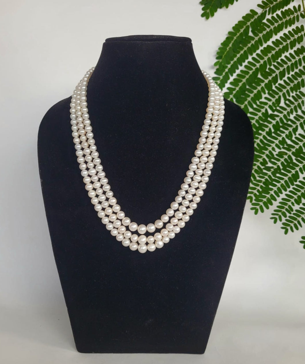 Gemzlane Real Pearls Triple Layered Necklace