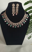 Load image into Gallery viewer, Priyanka Pink mint green Rosegold Diamond Necklace set