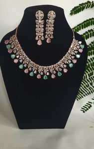 Priyanka Pink mint green Rosegold Diamond Necklace set