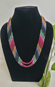 Precious Multigemstone 5 strands  Ruby Emerald Sapphire Rainbow Necklace