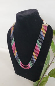 Precious Multigemstone 5 strands  Ruby Emerald Sapphire Rainbow Necklace