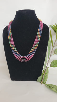 Precious Multi gemstones 5 strands  Ruby Emerald Sapphire  multi line Rainbow Necklace