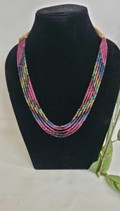 Precious Multi gemstones 5 strands  Ruby Emerald Sapphire  multi line Rainbow Necklace