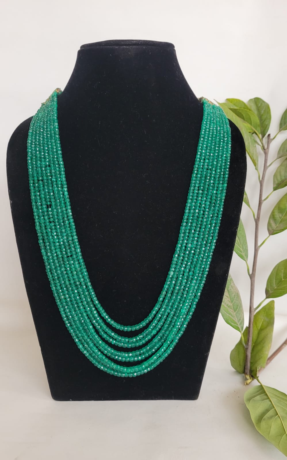 Natural Precious Green Onyx 8 Layered Gemstone Necklace