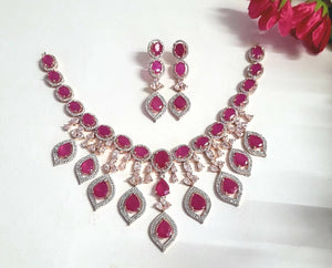 Ruby Red Cubic zirconia  Diamond Necklace set
