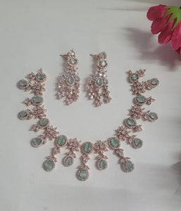 Anishaa Aqua green Cubic zirconia  Diamond Necklace set