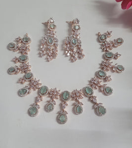 Anishaa Aqua green Cubic zirconia  Diamond Necklace set