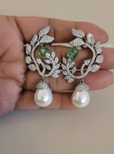 Load image into Gallery viewer, Naina green Stone diamond Pearl Danglers Earrings