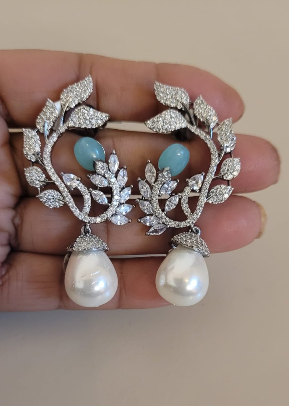 Naina blue Stone diamond  Pearl Danglers Earrings