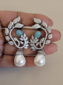 Naina blue Stone diamond  Pearl Danglers Earrings