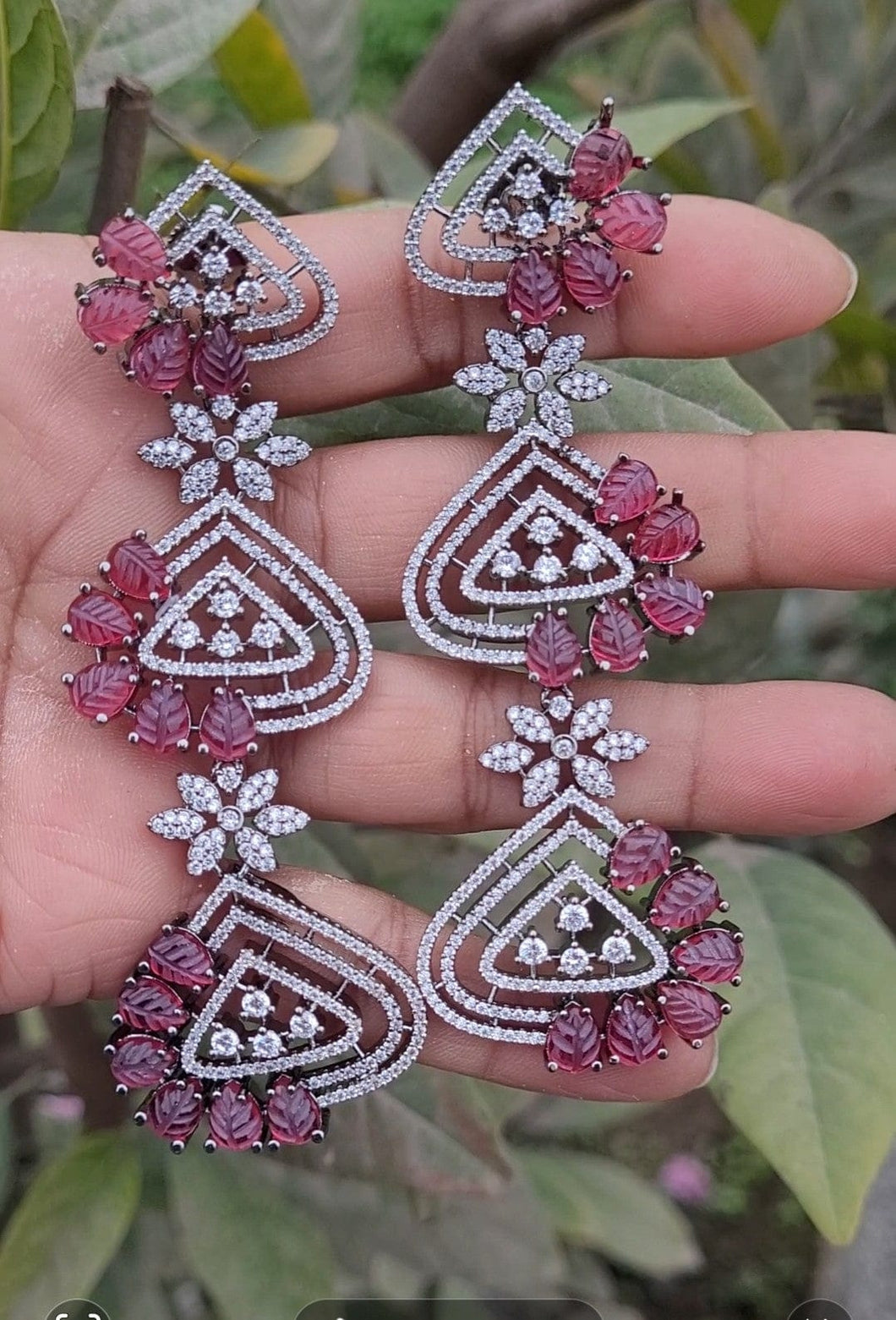 Selena  Ruby Stone Diamond Danglers earrings