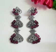 Load image into Gallery viewer, Selena  Ruby Stone Diamond Danglers earrings