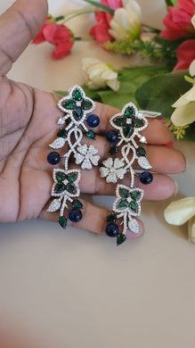 Aaira Green blue Stone diamond Danglers Earrings