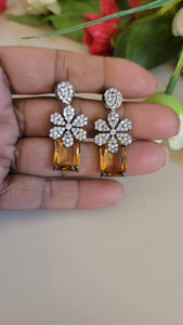 Cute Floral Yellow Diamond Stud Earrings