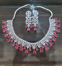 Load image into Gallery viewer, Priyanka Red Cubic zirconia Diamond Necklace set