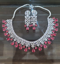 Load image into Gallery viewer, Priyanka Red Silver plated Cubic zirconia Diamond Necklace set