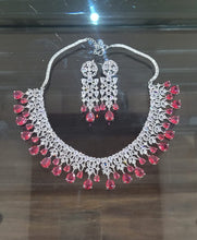 Load image into Gallery viewer, Priyanka Red Cubic zirconia Diamond Necklace set