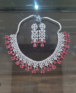 Priyanka Red Silver plated Cubic zirconia Diamond Necklace set