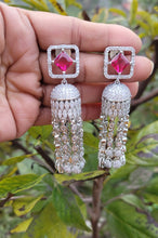 Load image into Gallery viewer, Ruby Stone Diamond Danglers Earrings