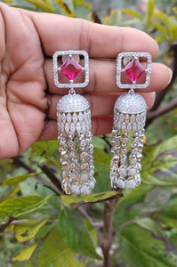Ruby Stone Diamond Danglers Earrings