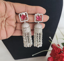 Load image into Gallery viewer, Ruby Stone Diamond Danglers Earrings