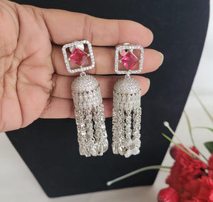 Ruby Stone Diamond Danglers Earrings