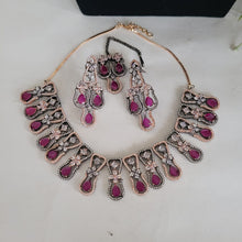 Load image into Gallery viewer, Ruby cz diamond victorian Necklace set with Maangtika