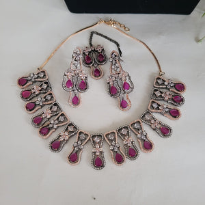 Ruby cz diamond victorian Necklace set with Maangtika
