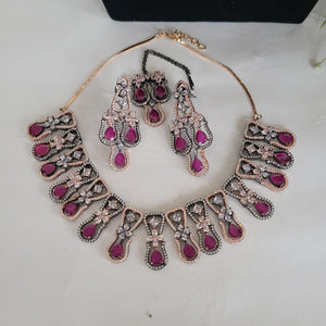Ruby cz diamond Necklace set with Maangtika