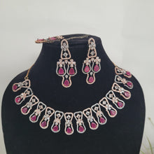 Load image into Gallery viewer, Ruby cz diamond victorian Necklace set with Maangtika